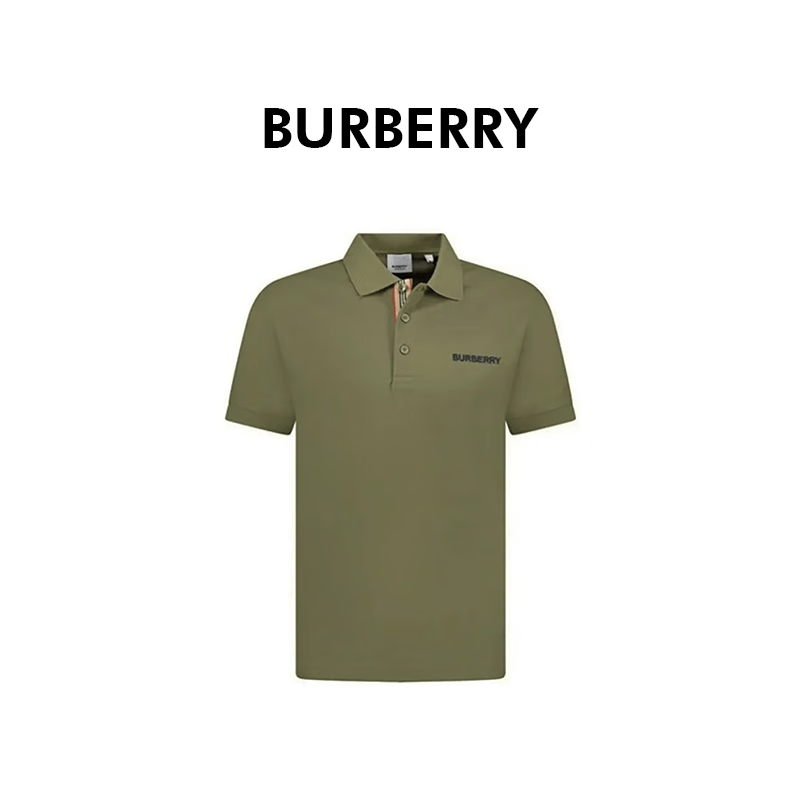 BURBERRY巴宝莉新款男字母刺绣潮流短袖polo衫80844391 橄榄色 S 礼物
