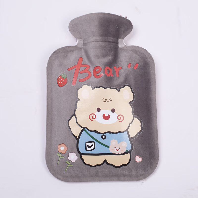 新款短毛绒热水袋注水灌水小号暖水袋便携暖肚子迷你毛 大号灰色背包小熊 热水袋