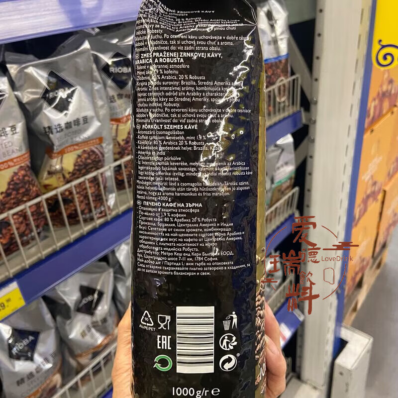 食芳溢麦德龙意大利进口RIOBA瑞吧金装咖啡豆ESPRESSO意式特浓 1KG 1000g