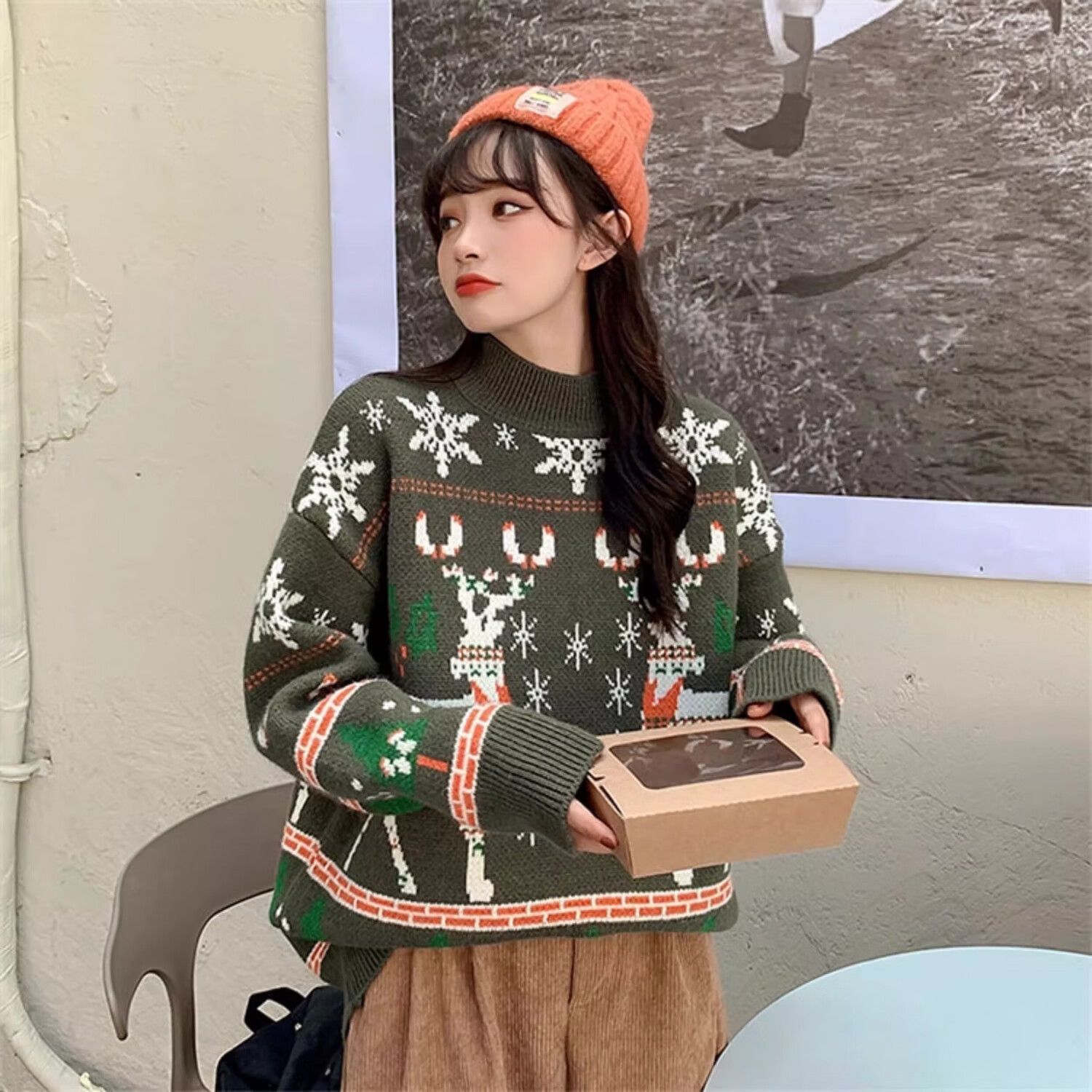 相伊恋人毛衣针织衫女25新款秋冬红色圣诞复古外套圆领保暖宽松小个子上衣 圣诞红色毛衣 均码 【建议80~140斤】