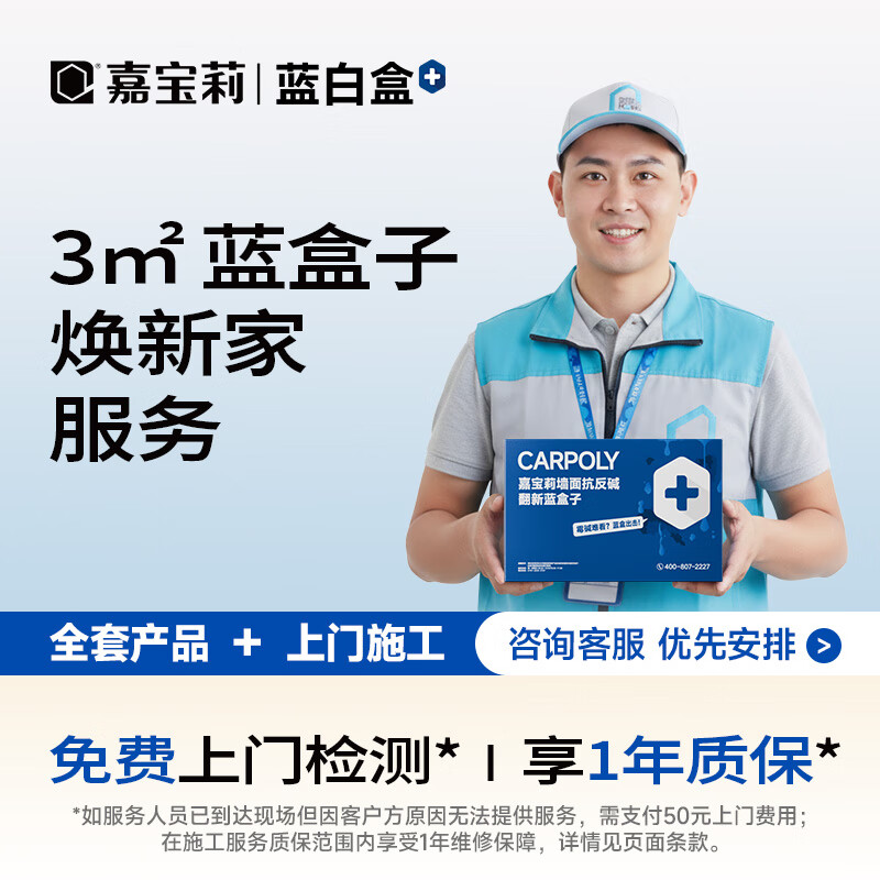 嘉宝莉（CARPOLY）蓝盒子补墙膏内墙面反碱防水脱落白色腻子粉家用天花板修补 墙面泛碱空鼓渗水治理套装3㎡（包工包料）