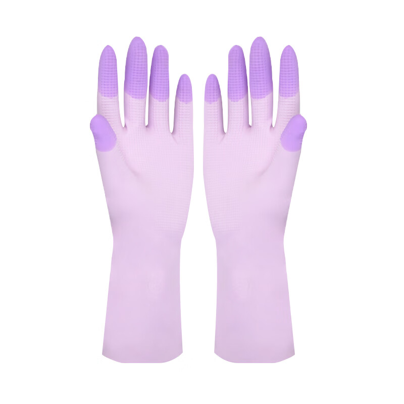 四彩荟聚乳胶手套加厚耐用洗碗清洁舒适专用防水家务女士防护厨房刷碗保洁 【3双】【活动推荐】紫色+蓝色+绿色 小号【S码】