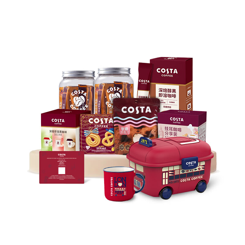 COSTA浓郁黑巧挂耳饼干礼盒年货节礼物送礼首选 358英伦复古巴士 储物箱&amp;马克杯