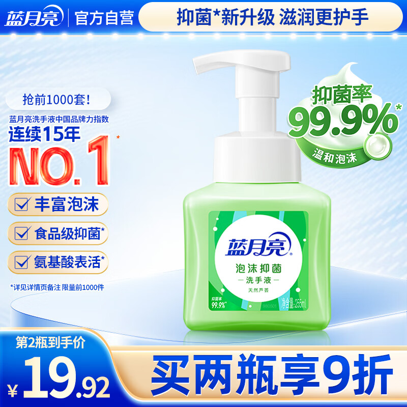 蓝月亮洗手液255ml芦荟抑菌大瓶 泡沫丰富易冲洗 氨基酸滋润更护手