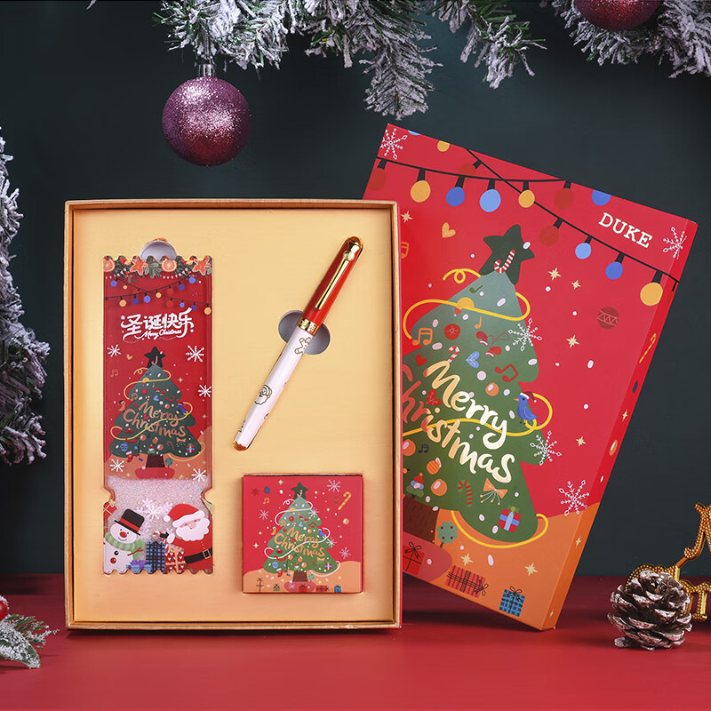 DUKE圣诞节系列套装8设计新颖气氛款铱金笔钢笔自用书写送人自用书写顺滑红色圣诞礼物优选 圣诞雪花冰箱贴套装（红色钢笔）