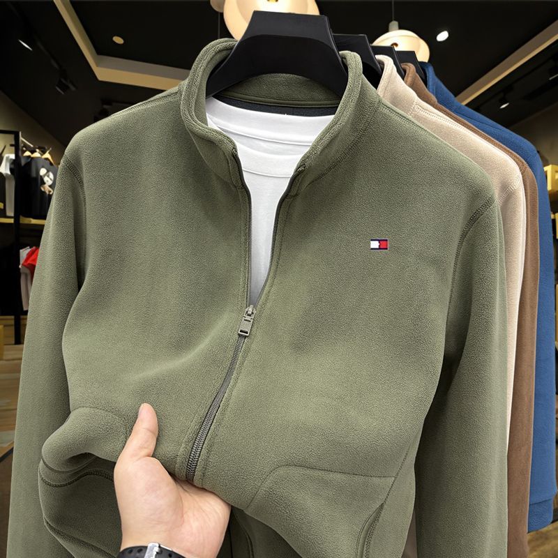 TOMMY JEANS奥莱折扣美国tommy汤米加厚开衫男卫衣秋冬双面摇粒绒夹克外套男 军绿色【刺绣款】 2XL 建议145-160斤