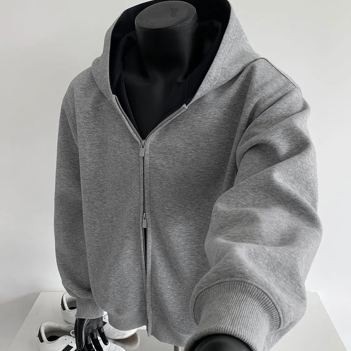 重磅拼色开衫卫衣男款秋季潮牌美式连帽外套宽松百搭boxy上衣潮流 灰色【秋冬加绒款】 2XL 建议150-170斤