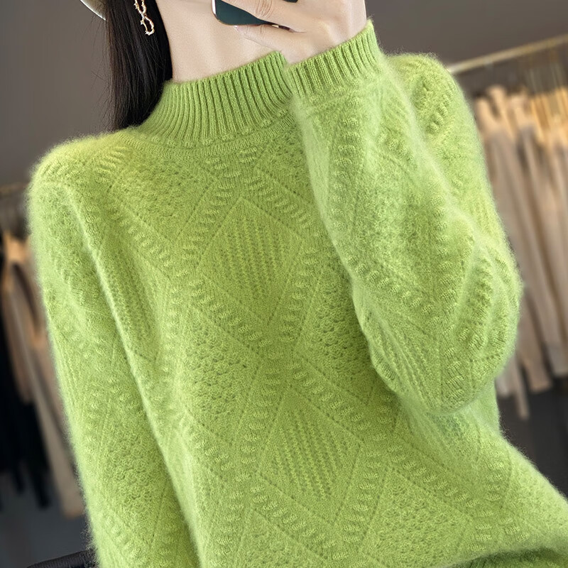 鹿王（KING DEER）鹿王半高领加厚 山羊绒衫女毛衣百搭针织衫冬季羊毛衫 果绿色 3XL 建议145-160斤穿