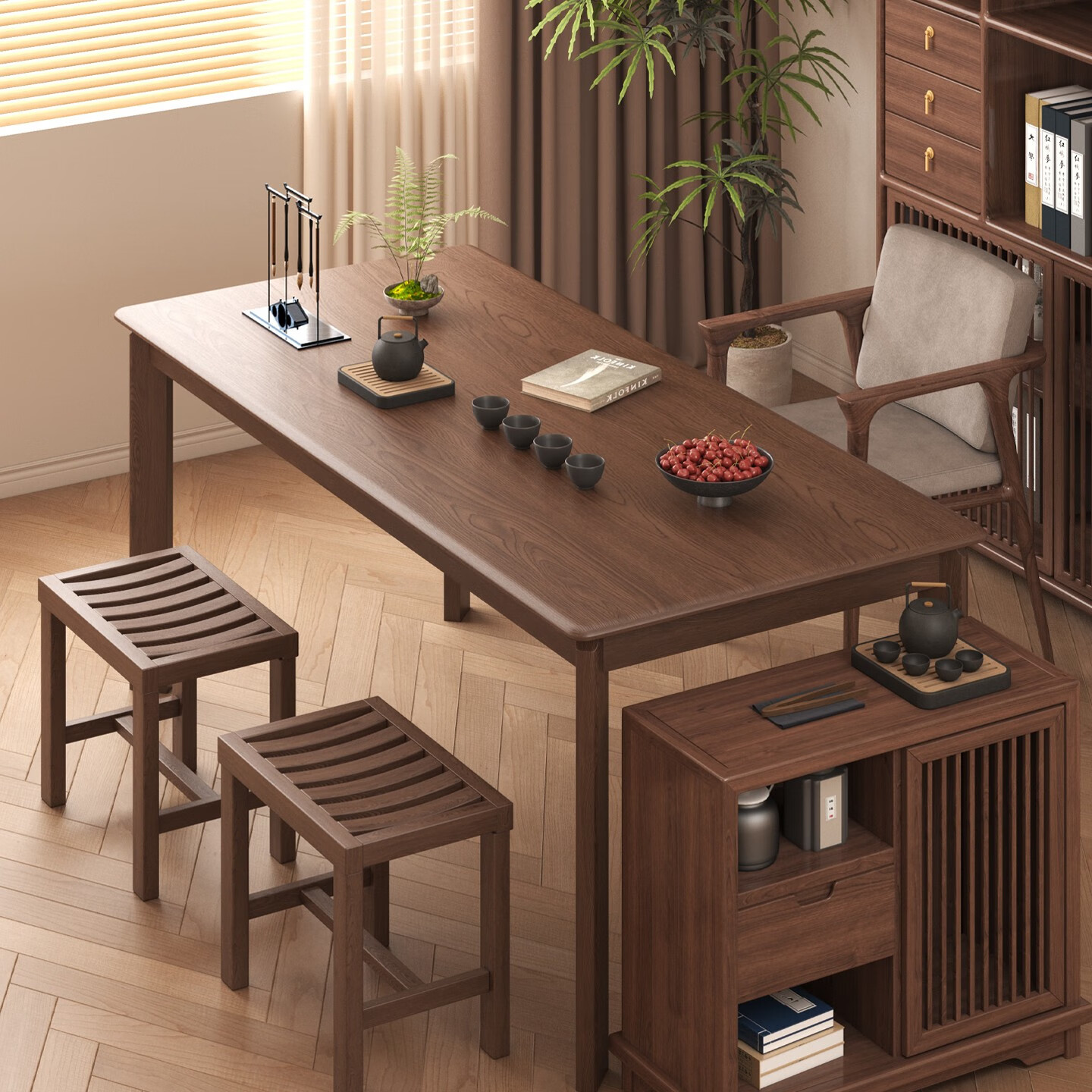 顾家家居阳台茶桌茶台一体桌家用实木大板泡茶桌椅组合一整套桌子餐桌椅子 【橡胶木】朴橡胡桃木色120cm单桌