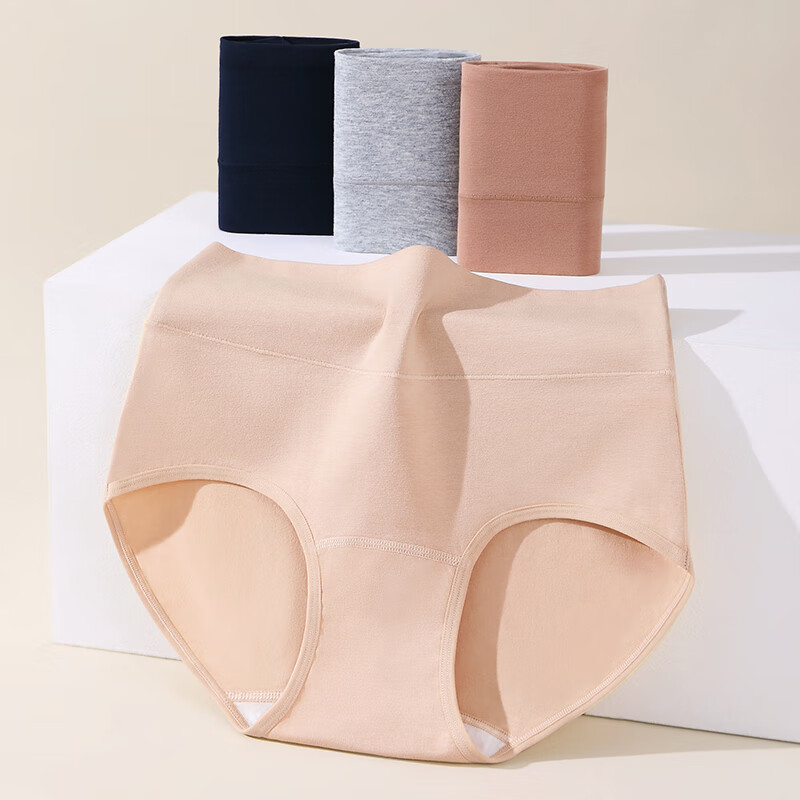 康丽霞（4条）新疆棉女士内裤女纯棉10A抗菌裆高腰收腹提臀大码女三角裤 4条装：浅杏+深咖+深杏+灰色 2XL （140-160斤）