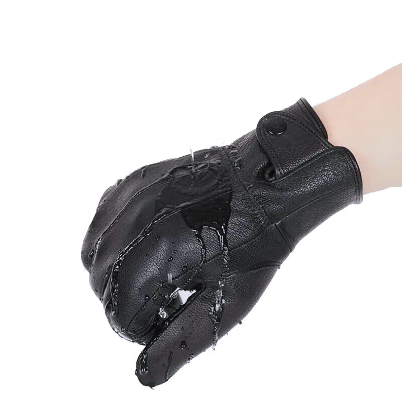 阿力牛 ASH61 羊皮加绒手套 分指加厚保暖防风手套 冬季保暖防风户外骑行机车 黑色