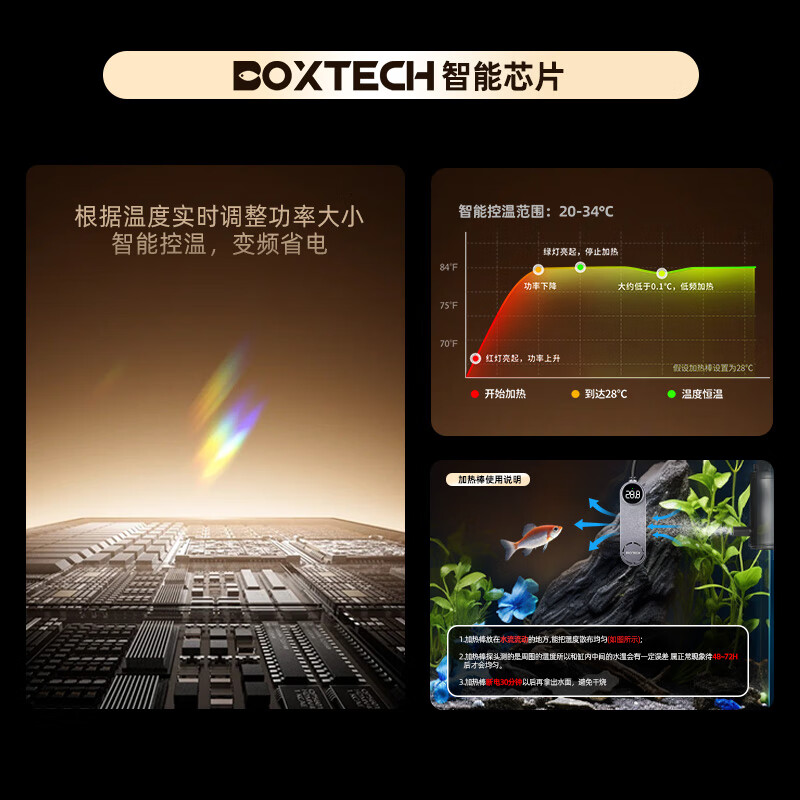 boxtech鱼缸加热棒自动恒温变频省电加温器水族箱防爆加热器智能水量控温 梦幻影月加热棒50W【离水断电,精准控温】