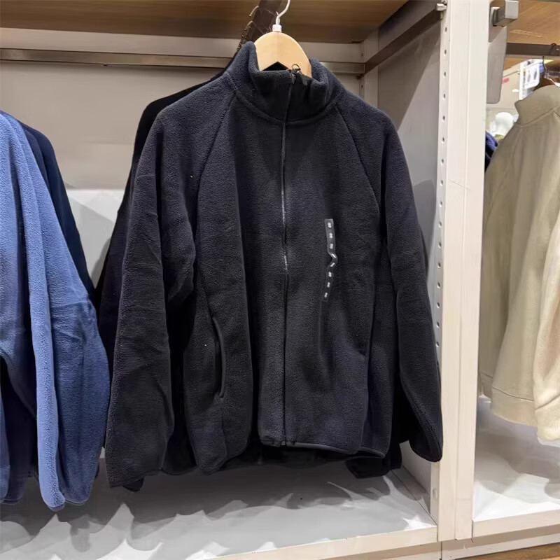 女装秋冬新款拉炼男装茄克摇粒绒25长袖外套夹克479792 黑色 黑色 S