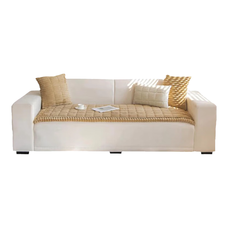 艾薇实木沙发垫冬季毛绒防滑坐垫直排皮沙发盖布飘窗垫70*180梦绒咖