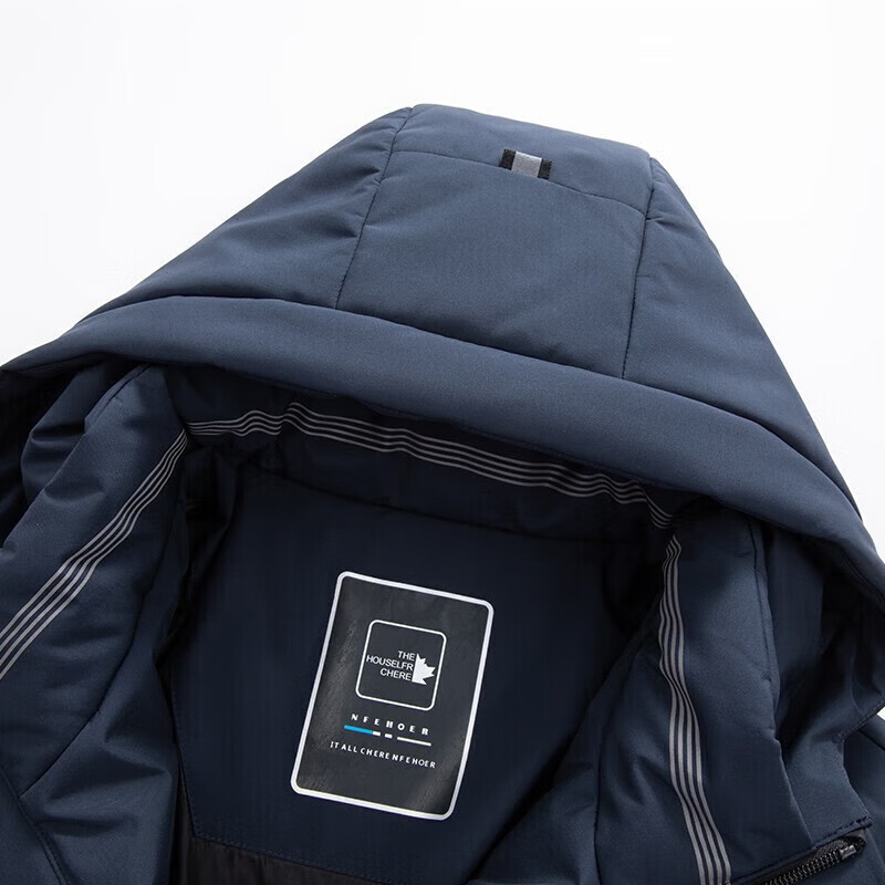 鸭鸭(YAYA)羽绒服男短款连帽立领厚款保暖青年冬季新年工装外套 藏青 2XL 185 (建议140-155斤)