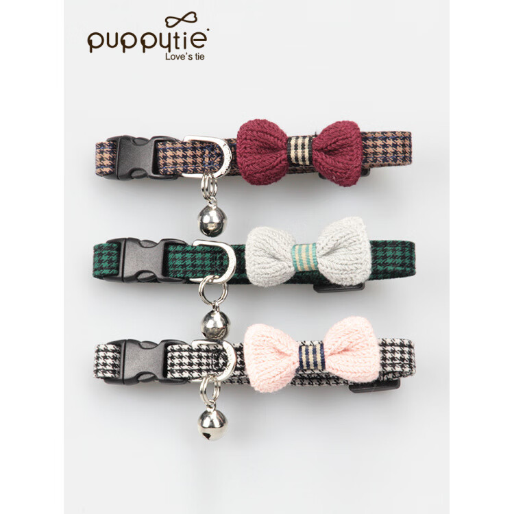 puppytie采購產(chǎn)品貓項(xiàng)圈，貓鈴鐺，可愛的針織領(lǐng)結(jié)，頸部項(xiàng)圈，頸部項(xiàng)圈， 紅色 均碼-(脖圍18.5-28.0cm)