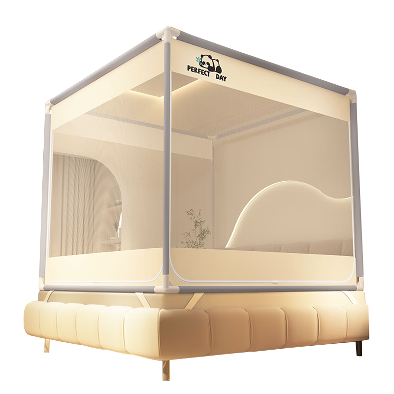 无印良品A类帐纱家用婴儿防摔围栏蚊帐 三开门1.8×2米panda【支架加固】