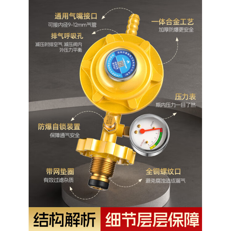 胖东来同款家用国标液化气防爆煤气减压阀煤气罐安全阀动关闭锁燃 【无表-灰蓝标随机发】