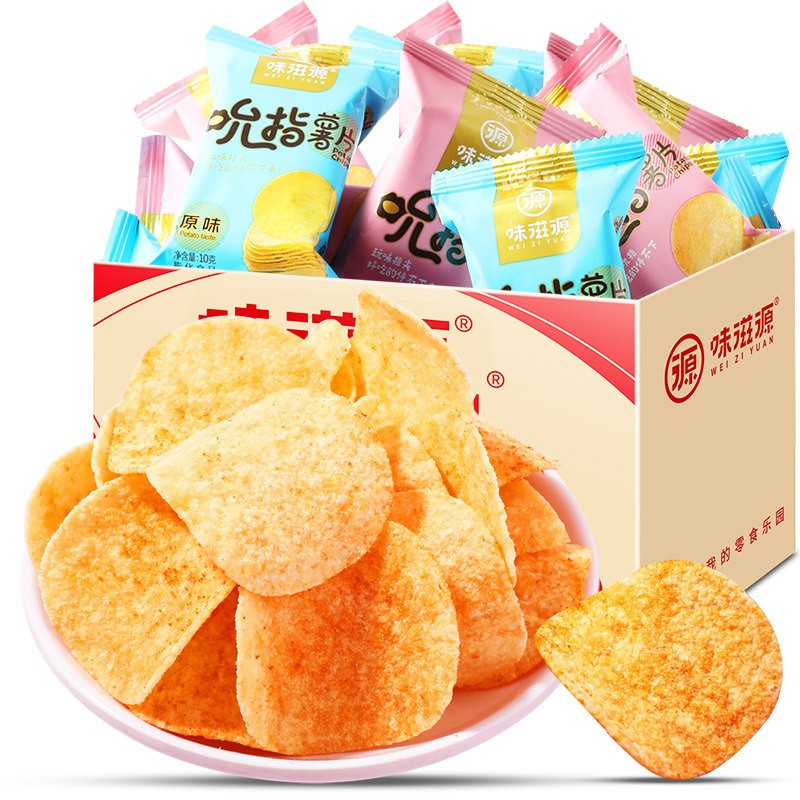味滋源吮指薯片番茄味原味多口味薯片办公室休闲零食小吃山药片土豆片 吮指薯片 原味 (10g/袋) 5袋 2件