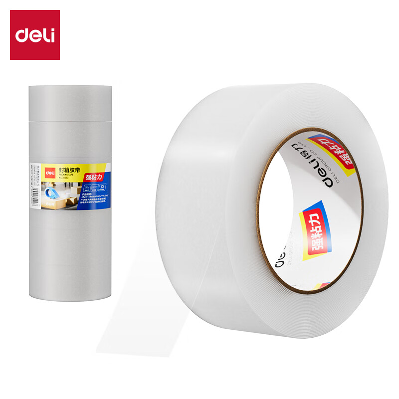 得力（deli）封箱胶带45mm*150y*50um(6卷/筒) 30177 普透 筒