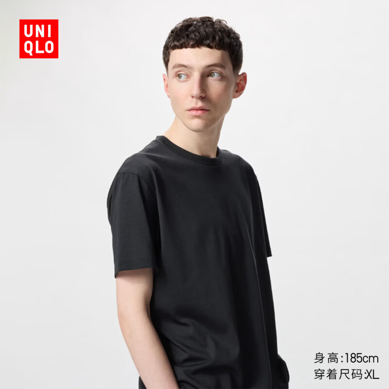 优衣库男装女装情侣百变T快干圆领T恤短袖素色T恤打底衫475358 475358/09黑色 M