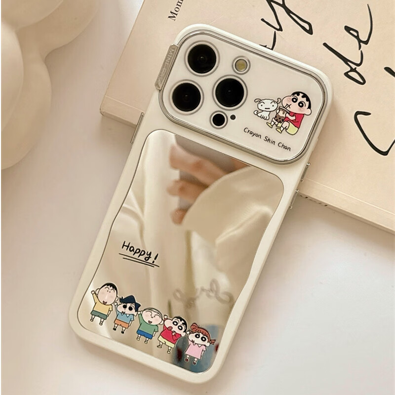 八脚兽日系卡通蜡笔小新镜面苹果17Promax手机壳iPhone16Pro新款15防摔14女款小众13硅胶带镜头膜全包壳 日系卡通可爱小新镜面壳 iPhone 13 Promax