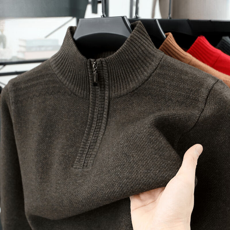 EMZ鄂尔多斯斯啄木鸟高端羊毛衫男半高拉链领中年冬季加厚套头打底衫 65902咸菜 4XL 190建议180-210斤 京东折扣/优惠券