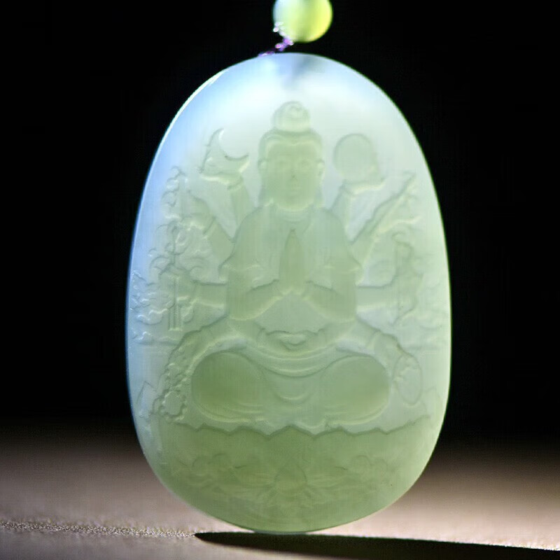 百星一月 和田玉本命佛玉石吊坠 晴水色本命男女款玉佩 生肖鼠/千手观音