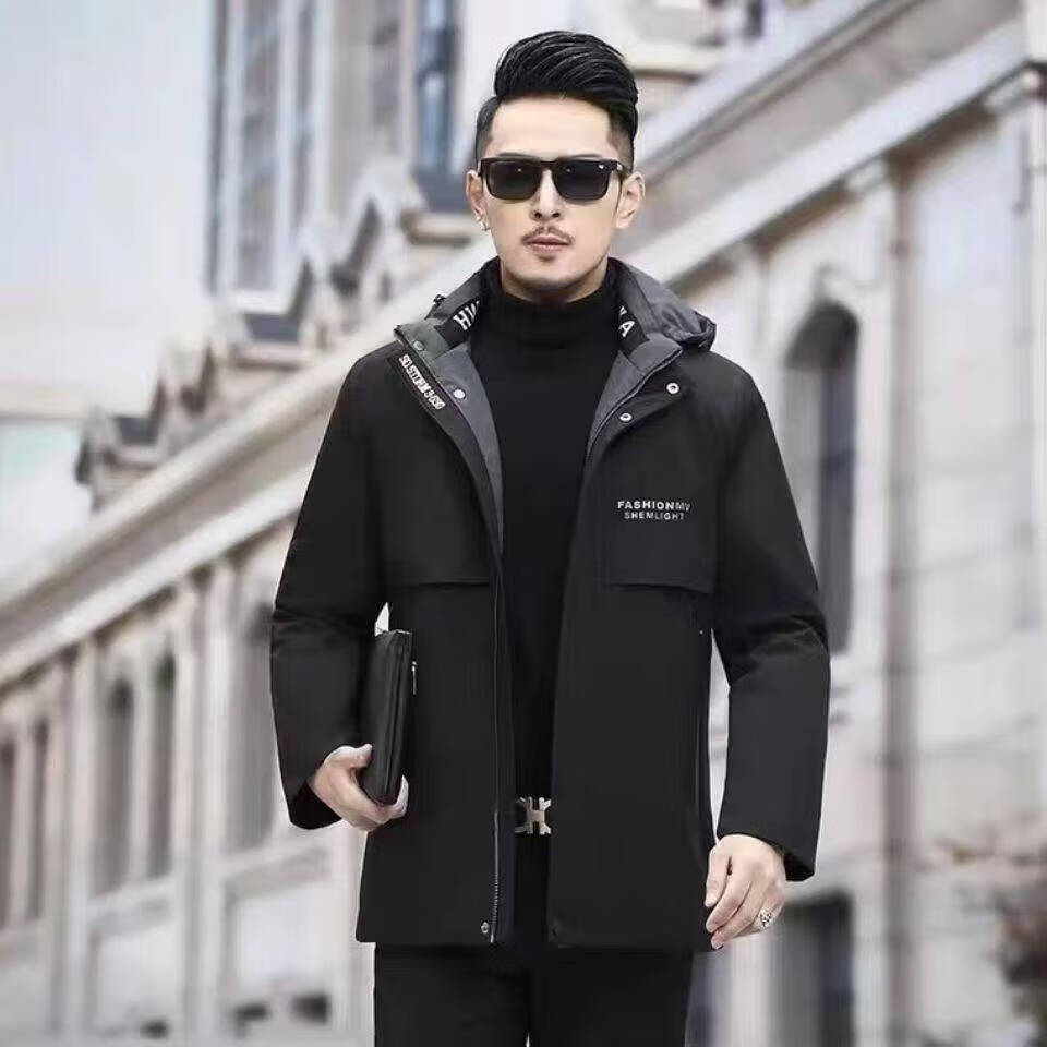 2025冬季爆款男士加绒派克服五防面料可拆卸连帽加绒保暖jj 黑色 5XL (180-195斤)