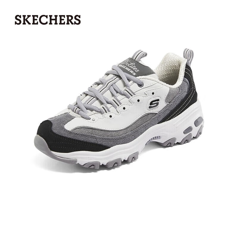 斯凯奇（Skechers）女鞋奶茶熊时尚复古潮流增高厚底休闲老爹鞋百搭休闲运动鞋149906 女款-黑色/灰色/BKGY 37