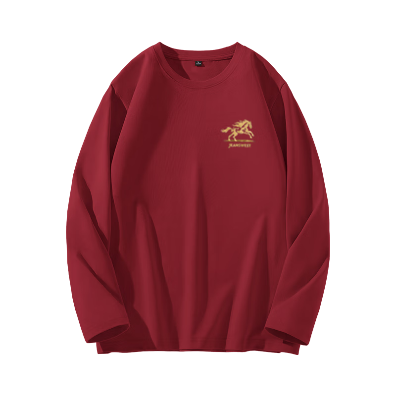 真维斯（Jeanswest） 马年本命年长袖t恤男生肖限定红色2026新年纯棉男女同款打底衫GW 酒红#MZS奔驰金马 5XL