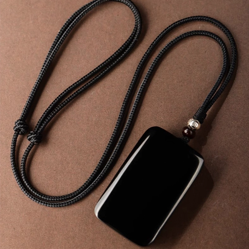 古甄轩天然和田玉墨玉平安无事牌吊坠男士项链玉佩挂坠定制刻字玉牌礼物