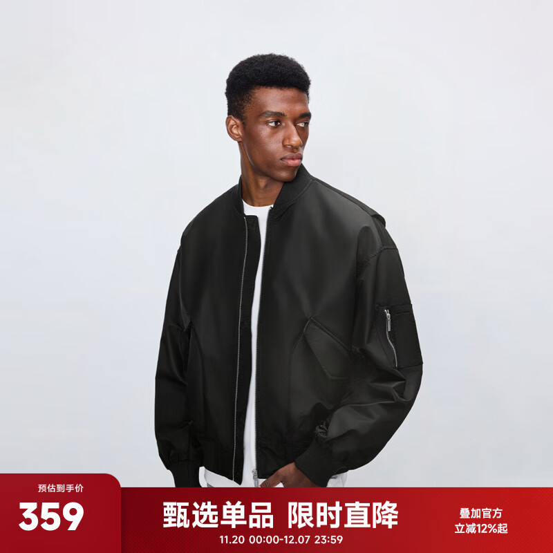 CHINISM CH赤尘经典飞行员夹克男士春秋款宽松美式休闲外套简约潮流上衣 黑色 M
