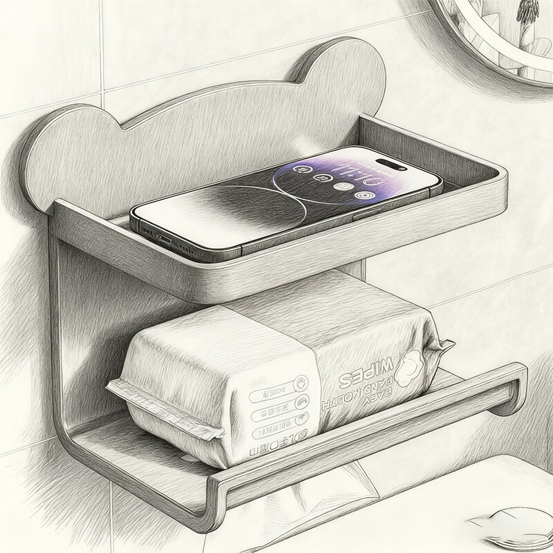 尔思家卫生间卷纸架免打孔纸巾架厕所抽纸卷纸壁挂洗手间收纳浴室置物架 枪灰色【双层抽纸款】