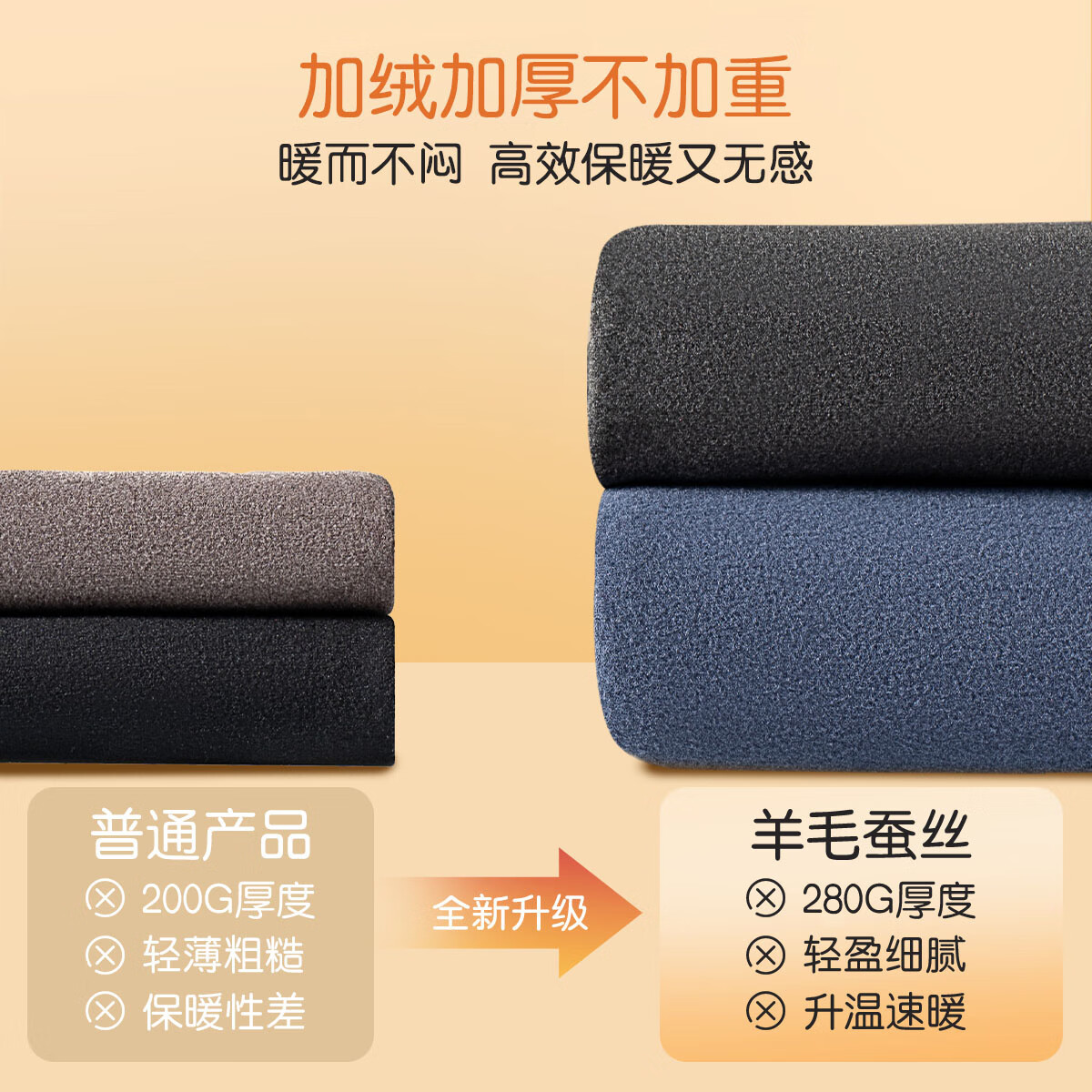 猫人女士保暖内衣女秋冬羊毛蚕丝情侣透气润肤圆领无痕秋衣秋裤套装 暗夜黑-男款 （羊绒蚕丝） XL （建议120-150斤）