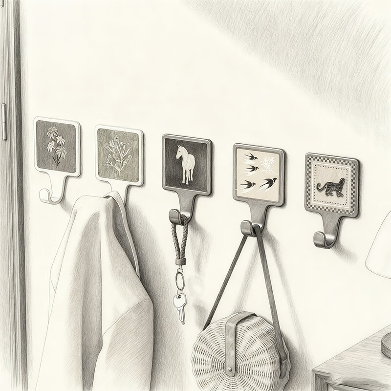 尔思家挂钩超强粘力挂衣服墙上免打孔浴室门口门后无痕卫生间放衣服神器 复古格韵A 黑色一个装