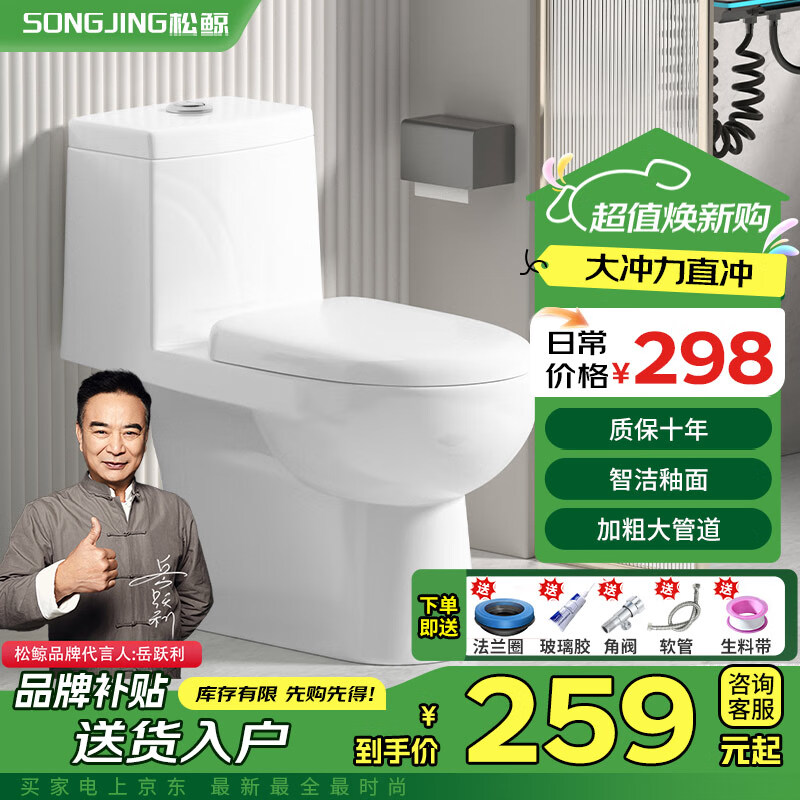 松鲸 卫浴家用马桶坐便器大冲力超漩虹吸式静音连体座便器小户型马桶 升级款【超大冲力】400坑距