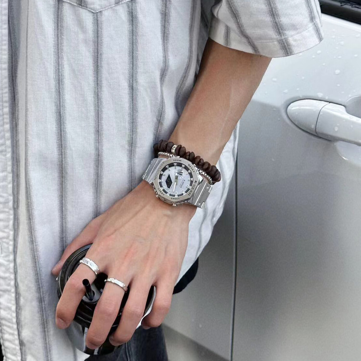 X-GEAR农家八角橡树男士钢铁机械之心青少年初高中学生运动防水石英手表 银蓝胶带【字母款】