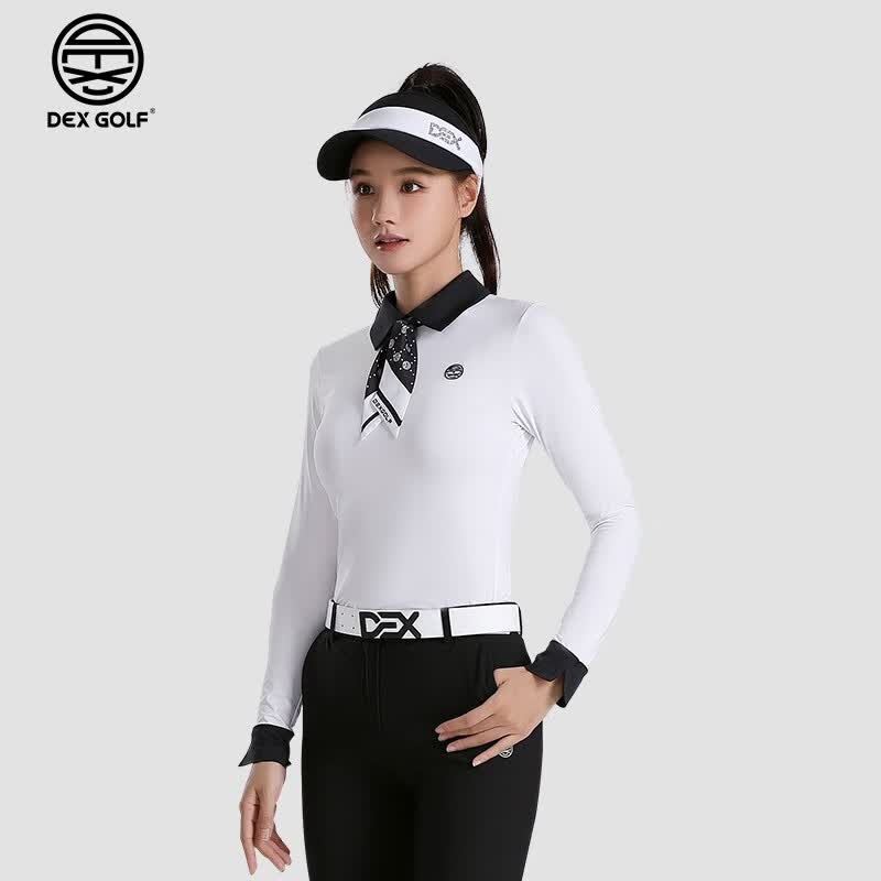 dex golf 高尔夫服装女士长袖t恤春秋女款翻领polo衫丝巾组合搭配显瘦