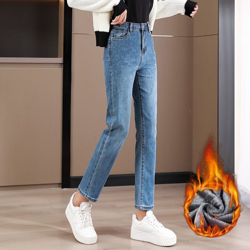 燠阳牛仔烟管裤女2026春夏小个子高腰显瘦窄版修身八分九分牛仔裤DM 【加绒款】黑色 30 【115-122斤】