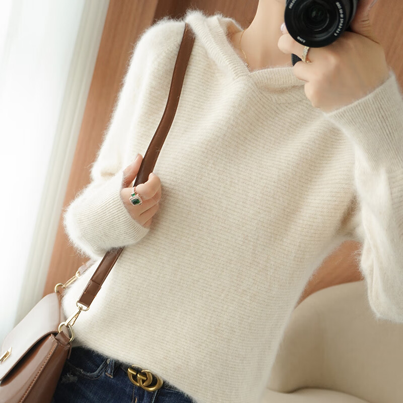 EMZ鄂尔多斯2025年春秋冬新款2025年新款秋冬带帽羊女套头宽松连帽羊 高雅驼 高雅驼 L 码收藏加购有礼