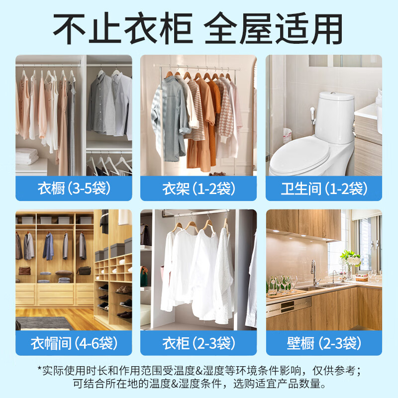 能臣除湿袋可挂式干燥剂防潮防霉包家用室内宿舍吸湿袋衣柜除湿剂230g 230g*6袋