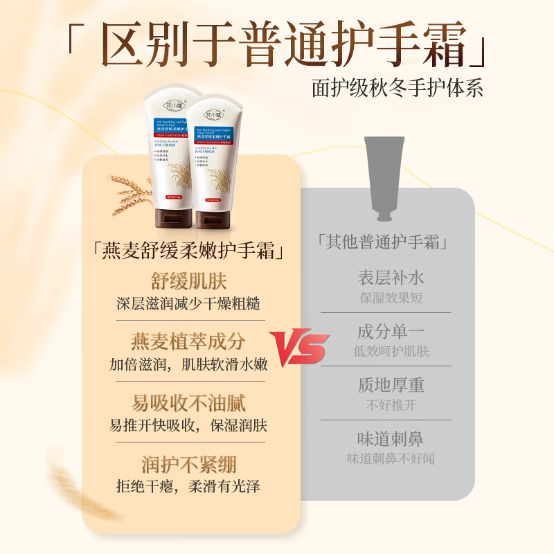 花小蔻燕麦舒缓柔嫩护手霜补水保湿改善干燥粗糙防干裂滋润女士礼物实用 燕麦柔嫩护手霜 100g*4支