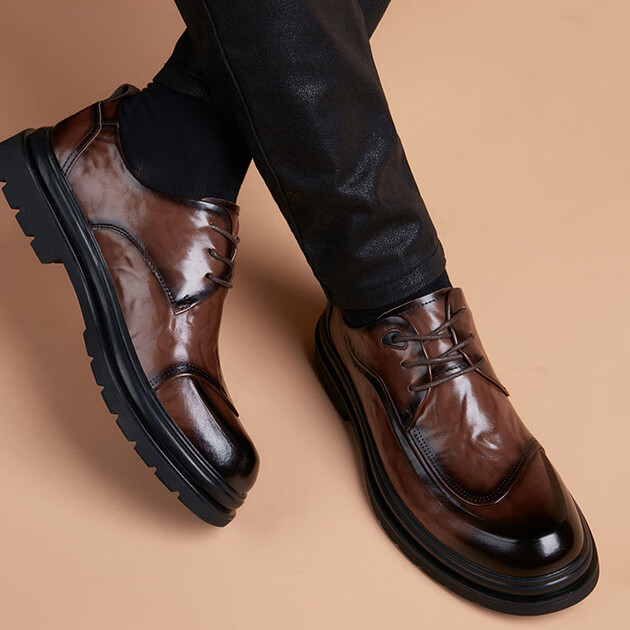 Walker Shop皮鞋男高端商务正装男士皮鞋2026新款休闲真皮透气软底内增高男鞋 黑色 42
