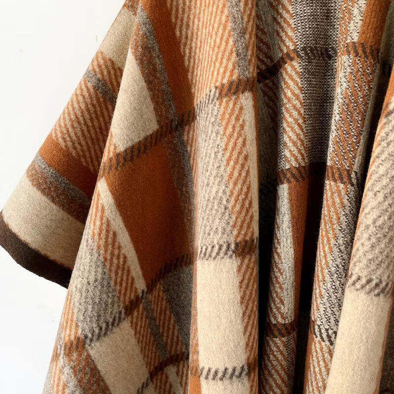 自相遇女生元旦礼物围巾2025新款复古女高级感披肩新款外搭加厚斗篷围巾 枫叶黄