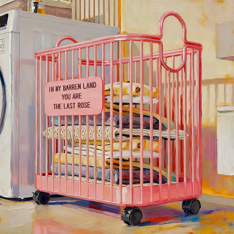 尔思家脏衣篓家用高颜值卧室带轮推车可移动脏衣服收纳筐床边放衣服神器 樱花粉-大号