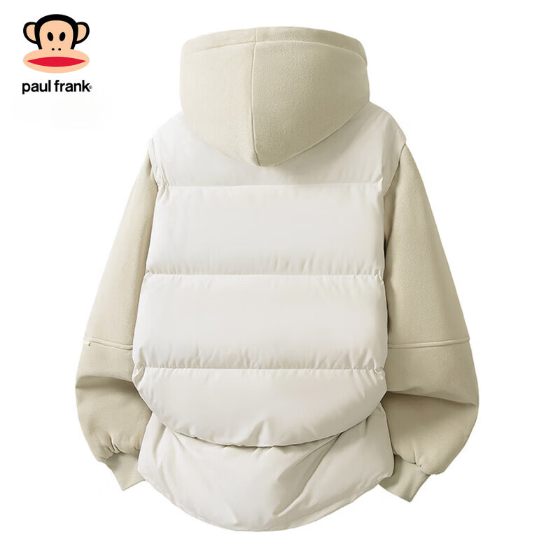 大嘴猴(paul frank)连帽情侣款棉服男士春季羽休闲加绒宽松保暖袄厚风大上衣外套服装 黑插咖色 【官方正品】 L 【建议120-140斤】