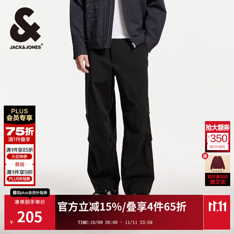 杰克·琼斯（JACK&amp;JONES）男装降落伞兵裤男秋季工装裤男裤略宽松休闲裤轻薄款潮流裤子男士 E39黑色 31 175