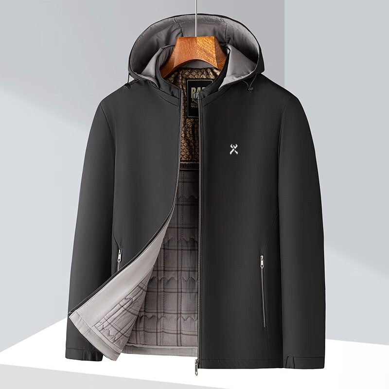 KBHONG劲霸春秋新款夹克休闲保暖夹棉外套中老年轻奢商务可拆卸连帽棉衣 藏青夹棉 4XL 建议体重【180斤以上】