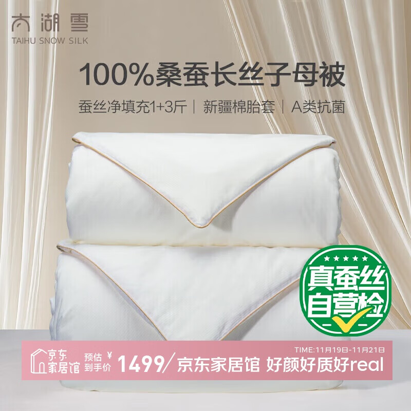 太湖雪 绸韵蚕丝被 100%桑蚕丝子母被A类全棉云朵面料 约9.4斤2.2*2.4m